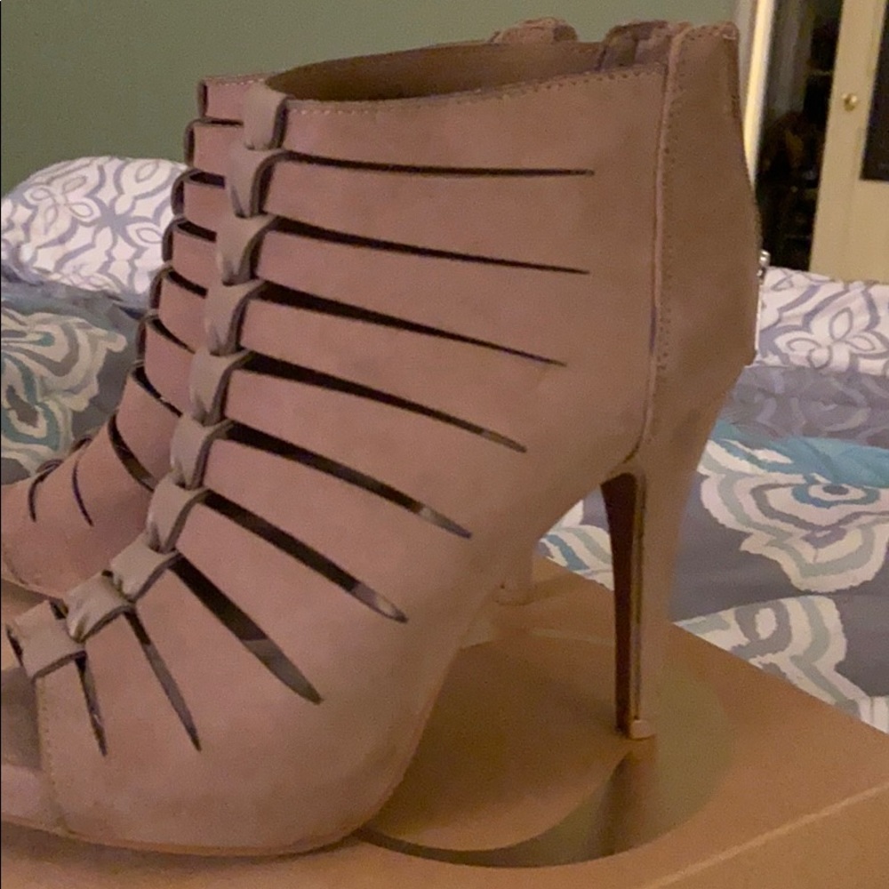 Caged open toe booties